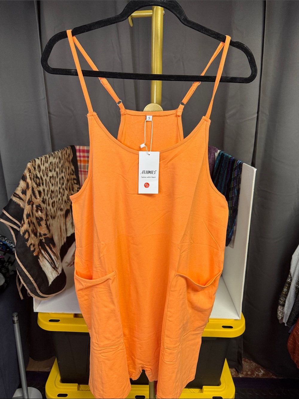 Orange Sleeveless Pocket Romper